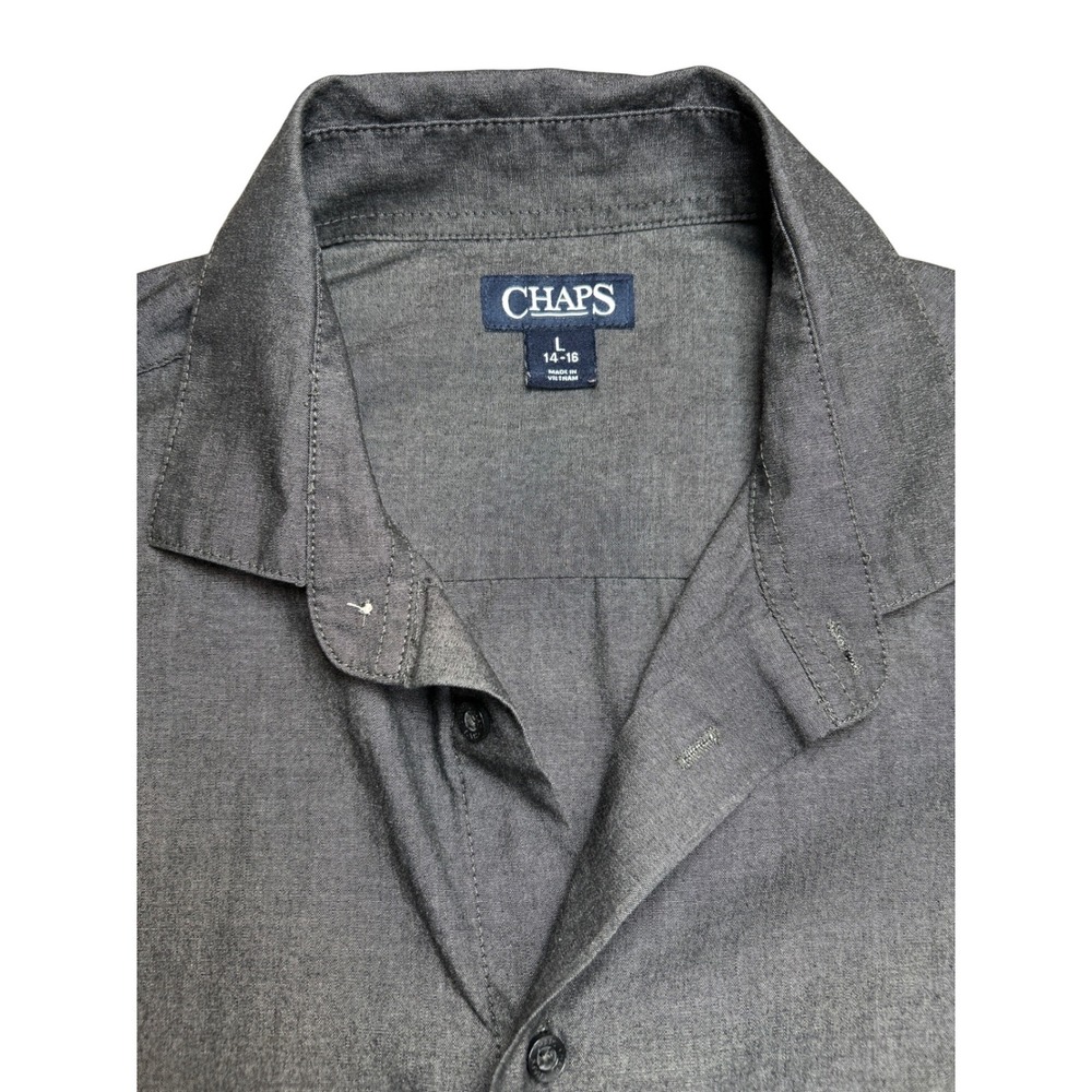 Chaps Boys Dark Grey Long Sleeve Button Down Dress Shirt Size L 14-16 C871325